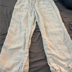 Athleta cream color linen pants large slit